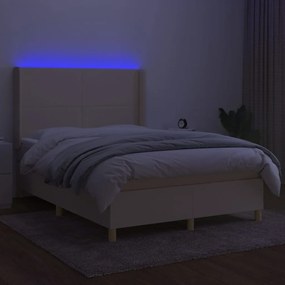 Pat cu arcuri, saltea si LED, crem, 140x200 cm, textil Crem, 140 x 200 cm, Design simplu