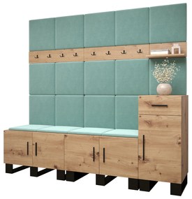 Set mobilier pentru hol Amanda 8 (Stejar artisan + verde). 1085922