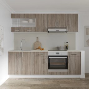 Set haaus V13, Stejar Sonoma Inchis/Alb, Blat Thermo 28 mm, L 220 cm