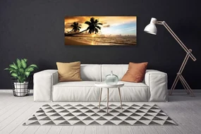 Tablou pe panza canvas Palm Trees Sea Beach Peisaj Galben Negru Albastru