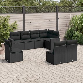 3219055 vidaXL Set mobilier de grădină cu perne, 8 piese, negru, poliratan