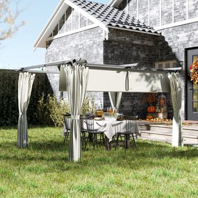 Outsunny Pergolă de grădină exterioară 3 x 4 m, acoperiș retractabil și perdele, anti-UV UPF30+, pentru grătar, patio, terasă, crem | Aosom Romania