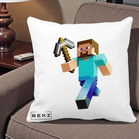 Perna Personalizata Minecraft Steve cu Tarnacop, 40x40 cm, Alba Mata, Husa Detasabila, Perna Inclusa, BEKZ®