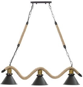 Lustra maro / neagra din metal si sfoara, soclu E27, max 20W, 84 x 20 x 88 cm, Rope 3 Lights Mauro Ferreti