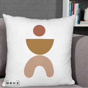 Perna Decorativa Geometric Boho Disc si Arc, 40x40 cm, Alb Pufos, Husa Detasabila, Perna Inclusa, BEKZ®