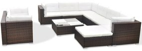 41875 vidaXL Set mobilier de grădină cu perne, 10 piese, maro, poliratan