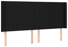 Pat cu arcuri, saltea si LED, negru, 200x200 cm, textil Negru, 200 x 200 cm, Benzi verticale
