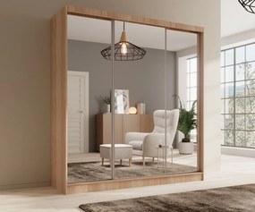 Dulap cu usi glisante si oglinda, 200x61x215 cm, Tola 200, ADRK Furniture (Culoare: Negru / Negru)