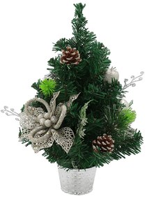 Brad de Crăciun cu decoraţiuni, verde cu ghiveci argintiu, 40 cm, CHRISY