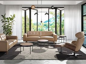 Fotoliu pivotant, functie relax, piele naturala si furnir de nuc George