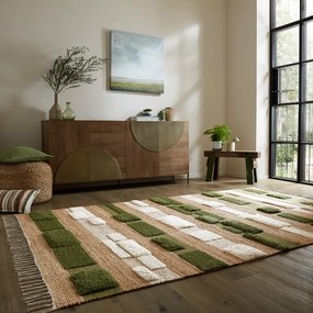 Covor verde/în culoare naturală țesut manual din amestec de iută 120x170 cm Medina Blocks – Flair Rugs