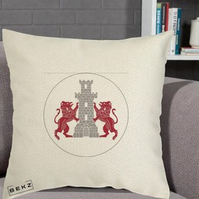 Perna Personalizata Cetatea Turnu Magurele Heraldic, 40x40 cm, Ecru, Husa Detasabila, Perna Inclusa, BEKZ®