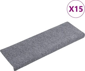 vidaXL Covorașe autoadezive pentru scări, 15 buc., 65x21x4 cm, gri deschis, cu margini dreptunghiulare
