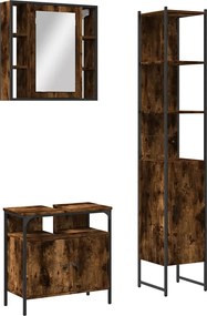 vidaXL Set dulapuri de baie, 3 piese, stejar afumat, lemn prelucrat