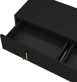 Bufet cu 6 sertare, mânere și picioare aurii, textură ondulată, 120x40x77 cm, Negru+Aurii