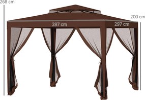 Outsunny Tonnelle barnum de grădină 3L x 3l m cu 4 plase de țânțari detașabile - dublu acoperiș - maro | Aosom Romania