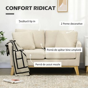 HOMCOM Canapea pentru 2 persoane pentru sufragerie, canapea mica, canapea tapitata cu 2 perne decorative, bej | Aosom Romania