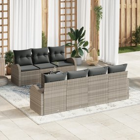 vidaXL Set Canapea Grădină cu Perne 8 Piese Gri Deschis Poliratan