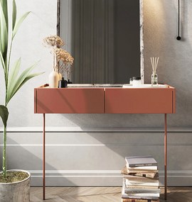 Consolă / masă de toaletă modernăcu două sertare Desin 2S - ceramică roșie / Stejar nagano