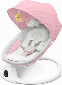 Leagan electric bebelusi 0-12 luni Kidizi Velara roz, spatar reglabil, salteluta si pernuta detasabile, dimensiune generoasa, melodii si sunete, telecomanda, Bluetooth, alimentare priza si baterii