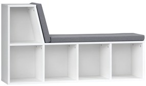 HOMCOM Biblioteca banc 2 in 1 cu 5 compartimente de depozitare si 2 perne 108 x 30 x 60 cm alb gri | Aosom Romania