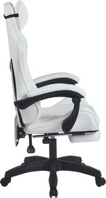 RESIGILAT- Scaun gaming, sistem iluminare bandă LED RGB, masaj în perna lombară, suport picioare, Alb