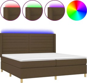 vidaXL Pat cu arcuri, saltea și LED, maro închis, 200x200 cm, textil