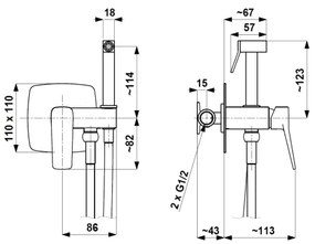 KFA Armatura MALAGA 4529-512-61 Baterie pentru bideu cu pulverizator, montaj încastrat, gri metalizat