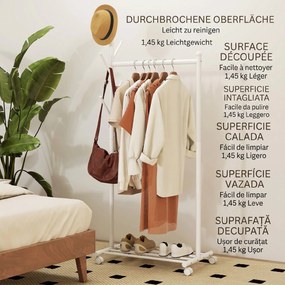 HOMCOM Cuier de Podea cu Roți, Stand de Haine cu 5 Cârlige și Raft Inferior pentru Încălțăminte, pentru Cameră, Intrare și Coridor, Alb | Aosom Romania