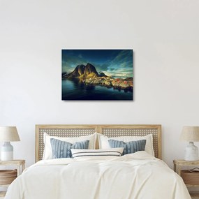 Tablou pe sticlă cu sat de pescari din Norvegia (70x50 cm)