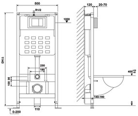 Set rezervor WC montat pe perete Roya Ride 21W