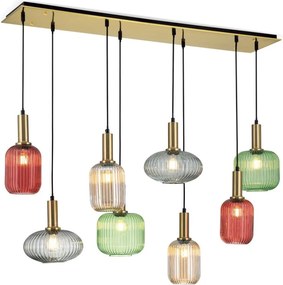 Lustra cu 8 pendule din sticla canelata CARNEVAL multicolor
