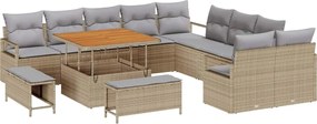 vidaXL Set de canapele pentru grădină cu pernă 13 pcs Bej poliratan