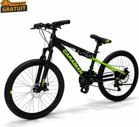 Bicicletă Caraiman, roți 29 inch, cu dublă suspensie, frâne pe disc, negru cu verde