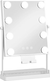HOMCOM Hollywood Oglindă de machiaj cu lumină 9 becuri LED 3 culori comutator tactil suport pentru telefon Alb | Aosom Romania