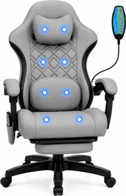 VELTOR – Scaun Gaming cu Masaj în 8 Puncte, Tapițerie Premium Dublu Strat Anti-Zgâriere, Mecanism Multifuncțional, Suport Picioare, Gri