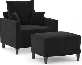 vidaXL Fotoliu canapea cu taburet, negru, 60 cm, catifea