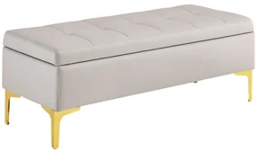 HOMCOM Bancă Otomană de Depozitare, Capăt de Pat din Catifea cu Picioare și Spațiu de Depozitare, 120x44x44.5 cm, Gri Deschis | Aosom Romania