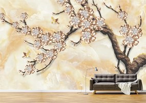 Tapet Premium Canvas - Flori bronz in copac