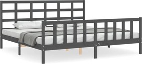 vidaXL Cadru pat cu tăblie 200x200 cm, gri, lemn masiv