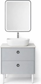 Mobilier Siena BC2451 60 cm, gri prafuit, oglinda cu LED, lavoar ceramic, blat compozit inclus, MDF total