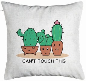 Perna Decorativa, Model Cactus Can&apos;t Touch This, 40x40 cm, Alb Murdar, Husa Detasabila, Burduf