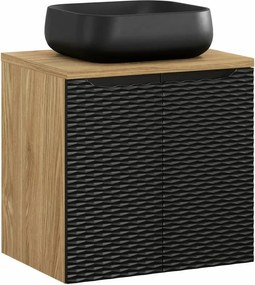 Set dulap baza suspendat 60 cm cu blat si lavoar Comad Ocean stejar uleiat si negru mat