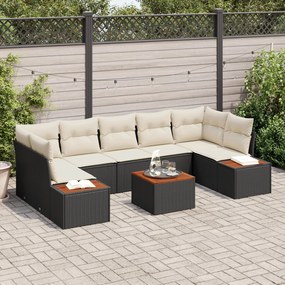 vidaXL Set canapea grădină, 8 piese, rattan negru și acacia