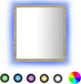 vidaXL Oglindă de baie cu LED, stejar sonoma, 40x8,5x37 cm, acril