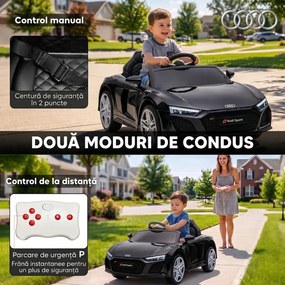AIYAPLAY Mașinuță Electrică pentru Copii 12V Audi R8 Spyder, 3+ Ani, 3-5 km/h, cu 2 Motoare și Telecomandă, Negru | Aosom Romania