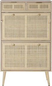 Pantofar din lemn de paulownia, natur, cu 4 sertare și panouri din ratan împletit, finisaj natural, 120 x 70 x 32 cm, „Sully”