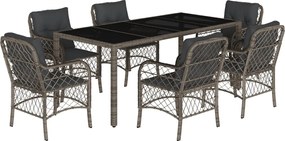 vidaXL Set mobilier de grădină cu perne, 7 piese, gri, poliratan