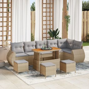 vidaXL Set de Canapea pentru Grădină , 9 Piese, cu Perne Bej din Ratan Poly Acacia
