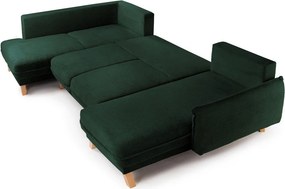 Colțar verde închis extensibil/cu spațiu de depozitare cu tapițerie din catifea reiată (cu colț pe partea stângă/în formă de "U") Tori – Bonami Selection